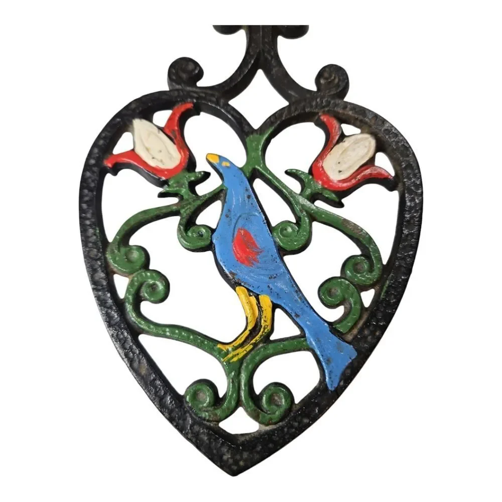 Vintage Cast Iron Trivet Noble Pennsylvania Dutch Folk Art Design